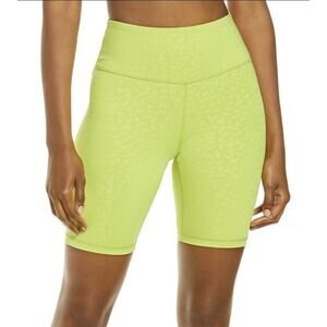 Compression High Waist Biker Short Size 8 Neon Green Leopard IVL Collective NEW